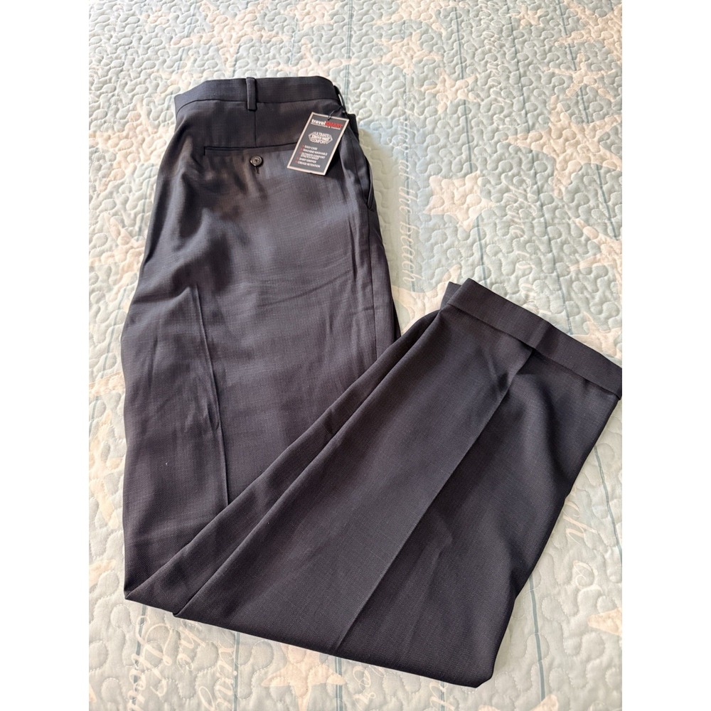 Roundtree & Yorke TravelSMART Pants Blk40x32 Classic Fit Pleated Cuffed Hem NWT